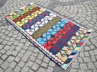 Alfombra turca vintage 44"" x 78"" colorida alfombra acrílica de Anatolia alfombra tejida plana Foto 1 de 4