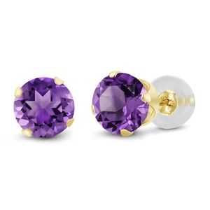 14K Yellow Gold Amethyst Stud Earrings | 0.90 Cttw | Gemstone Birthstone | 5MM - Picture 1 of 6