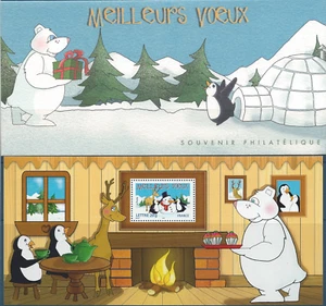 BLOC SOUVENIR N° 5 - Meilleurs Voeux - Manchots, renne - Picture 1 of 1