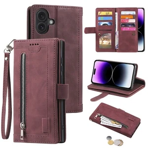 For iPhone 16 Pro Max 15 14 13 12 11 XR Phone Case Vintage Zipper Leather Wallet - Picture 1 of 12