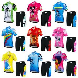 Kids Cycling Clothes Short Sleeve Boys Girls Cycle Jersey and Padded Shorts Kit