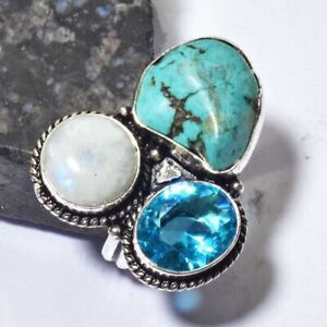 Turquoise Blue Topaz Ethnic Handmade Ring Jewelry US Size-8.25AR 61614