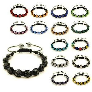 BRACCIALE PERLINE CRISTALLO SCINTILLANTE 10mm Shamballa Style Pave Disco Ball Hip Hop NUOVO - Foto 1 di 70