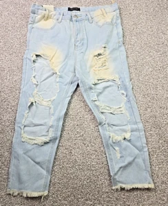 American Bazi Capri Womans Medium NWT Blue Denim Boyfriend High Rise Distressed - Picture 1 of 14