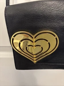 NewJONATHAN ADLER Gold Heart Black Leather. Jonathon Adler Name bottom Of Heart - Picture 1 of 11