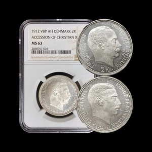 DENMARK. 1912, 2 Kroner, Silver - NGC MS63 - Christian X, Scarce - Picture 1 of 5