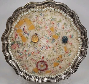 Minton Cuckoo SP Round Footed Tray Mosaic Handmade Embellished 14 3/4" - Picture 1 of 7