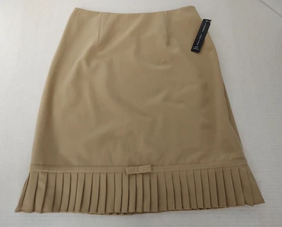 NUEVO CON ETIQUETAS Falda Larry Levine Elástica Talla 8 Camel Plisada Volantes Dobladillo Oficina Carrera Foto 1 de 4