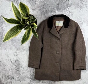 Aquascutum 90s Vintage UK 18 Tweed Brown England Wool Button Trench Trench Coat - Picture 1 of 11