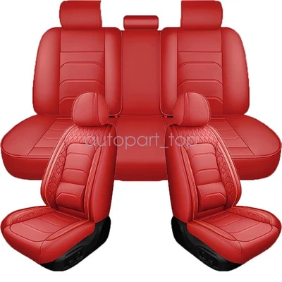 For Mercedes-Benz Car Seat Cover 5-Seat Full Set PU Front&Rear Protector Pad Red - Image 1 of 4