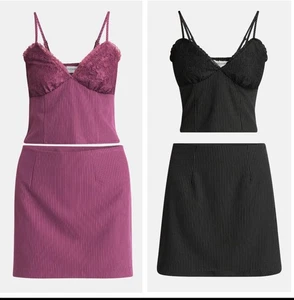 Damen No Boundaries Gewebte Nadelstreifen Bustier Top und Minirock Set, 2 Stück - Bild 1 von 7