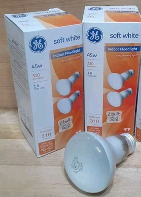 2x 2PK = 4 GE 45watt SOFT WHITE INDOOR FLOODLIGHT Cozy Relaxing 18279 R20 310lum - Image 1 of 3