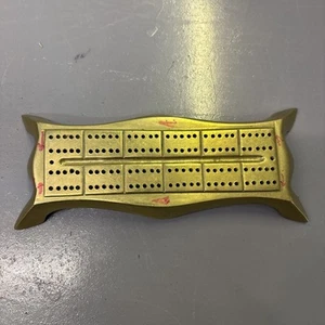 Vintage Solid Brass Footed Cribbage Board Game Desk Home Art Decoration MCM - Picture 1 of 3