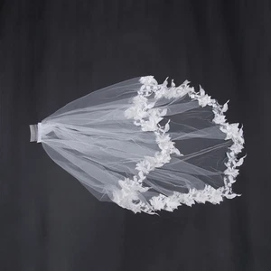 Velo de encaje mantilla velos cortos boda para novias apliques de novia de 2 niveles - Imagen 1 de 11