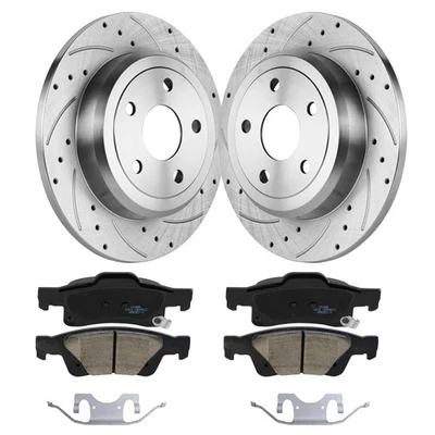 Rotores de freno traseros perforados + pastillas de freno de cerámica para Dodge Durango 2011-2020 Foto 1 de 4