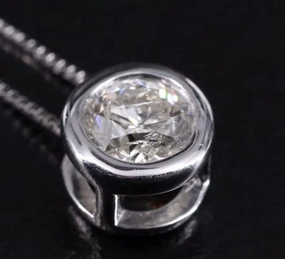 "Collar solitario de diamantes de oro macizo de 14 quilates cadena de caja de 18"" diamante extraído genuino"  Foto 1 de 4