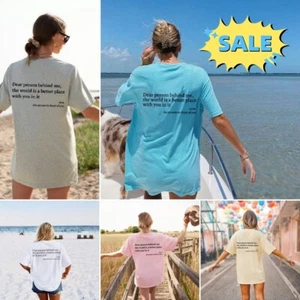 2023 New Fashion Womens Letter T-Shirt Round Neck Short Sleeve Slogan Tee Top - Picture 1 of 11