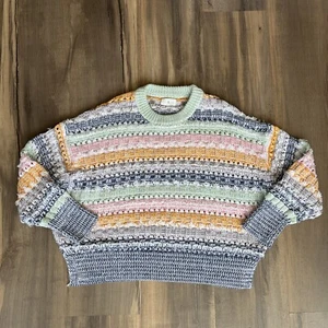 Lou & Grey Women's Multicolor Stripe Open Knit Sweater Cotton Blend XL - Picture 1 of 8