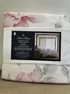 Brooks Brothers Pink Roses Floral Queen Duvet Cover Set Linen Cotton NWT - Picture 1 of 3