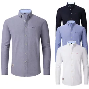 Mens Oxford Shirts Formal Business Long Sleeves Cotton Casual Dress Shirts Tops - Picture 1 of 13