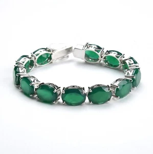16*12 mm Oval Grün Onyx Edelstein Sterlingsilber Tennisarmband 7" Zoll - Bild 1 von 4