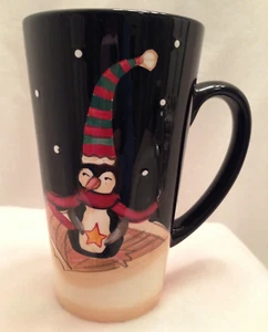 Becca Barton Christmas Midnight Penguin Large 36 0z Coffee Tea Mug - Picture 1 of 7