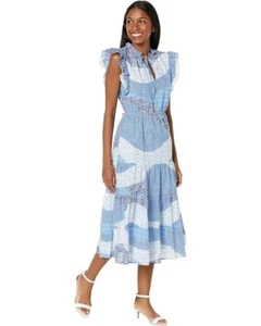 Steve Madden Dress Women Large Petite Blue Colorblock Tiered A-Line Boho JDM1022 - Picture 1 of 12