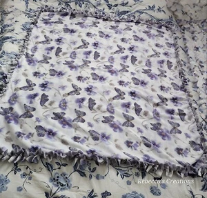 Butterfly Pansies On Purple Marble Handmade Tie Blanket Anti-pill Throw 50"X60" - Picture 1 of 8