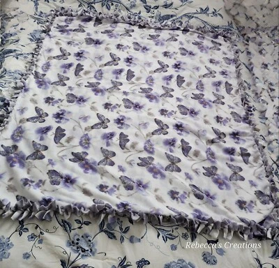 Butterfly Pansies On Purple Marble Handmade Tie Blanket Anti-pill Throw 50"X60"  - Image 1 of 4