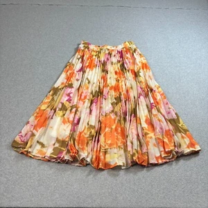 Rachel Parcell Skirt Woman M Orange Floral Midi Accordian Pleat Coastal Cottage - Picture 1 of 10