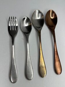 KNORK Stainless Flatware Replacement Fork Spoon Set of 4 Brass Gold Tones