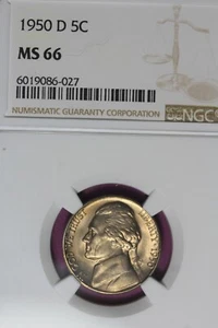 1950 D- NGC 5C MS66 JEFFERSON NICKEL #B46299 - Picture 1 of 2