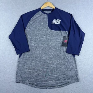 New Balance Men's XL Asym 2.0 Leftie Baseball Tee T-Shirt 3/4 Sleeve Navy Gray - Picture 1 of 12
