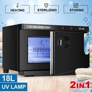 Black 18L UV Sterilizer Hot Towel Warmer Steamer Cabinet Facial Salon Spa Beauty - Picture 1 of 12