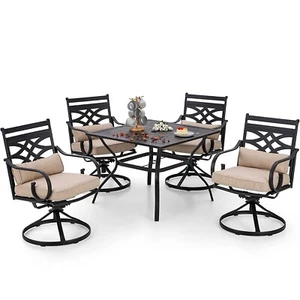 5 Piece Outdoor Patio Dining Set Furniture w/ Metal Square Table 4 Swivel Chairs - Picture 1 of 7