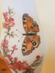 Vintage Bristol Glass Vase White Satin With Butterfly And Flowers 15" Tall - Picture 1 of 8