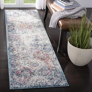 Madison Collection Runner Rug - 2'3" X 10', Navy & Teal, Boho Chic Distressed De - Picture 1 of 7