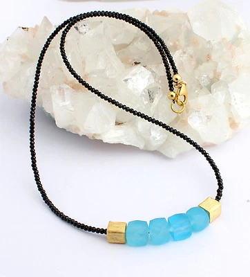 Spinello Collana Con Calcedonio Pietre Preziose Sfaccettata Nero Design Collier - Immagine 1 di 3