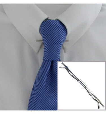 Ky & Co USA Made Collar Clip Bar Plain Silver Tone Mens Jewelry 1 7/8" - Image 1 of 4