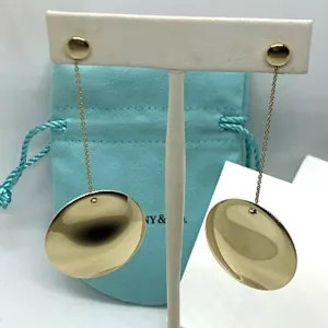 Tiffany & Co. Elsa Peretti 18k Gelbgold Rund Lang Scheibe Lange Kette Ohrringe - Bild 1 von 8