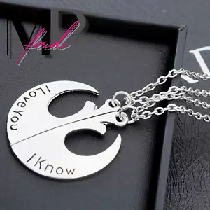 I LOVE YOU I KNOW Couple Silver Pendant Charm Necklace Set 20" Chain Jewelry - Picture 1 of 8