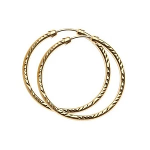 9ct Gold 26mm Large Diamond Cut Capped Tube Hing Hoop Earrings MUMS B'day GIFT N - Picture 1 of 2