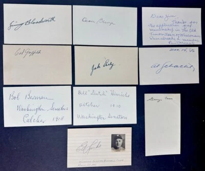 1910-40's Vintage Washington Senators Lot 10 Signed Index Cards Paul Musser MLB - Image 1 of 4
