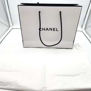 CHANEL White & Black Paper Shopping Gift Bag 10”x 8”x 3” & Chanel Tissue Paper - Picture 1 of 8