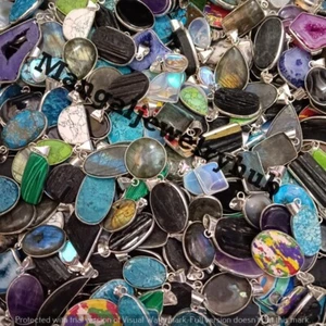 Wow Turquoise & Mix Gemstone 100PCS Pendants 925 Silver Plated Bulk Jewelry Lot - Picture 1 of 6