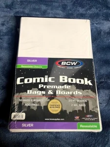 50 Pack BCW SILVER Premade Poly Bags & Acid Free Boards for Comic Books - Picture 1 of 2