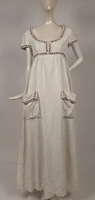 VINTAGE MALCOLM STARR FLORAL WHITE COTTON MAXI DRESS W LACE + BEADING - Image 1 of 4