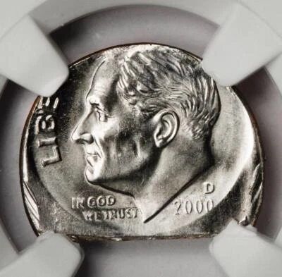 2000 D NGC MS64FT Off Center on Straight Clip Planchet Dime Mint Error - Image 1 of 4