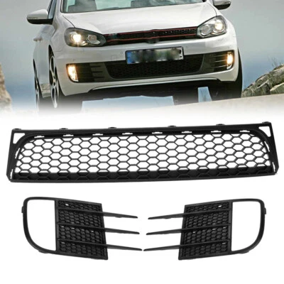 Cubierta de malla lateral de panal inferior central del parachoques de la rejilla delantera para VW Golf MK6 GTI Foto 1 de 4