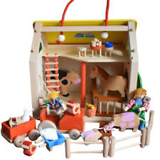 Wooden Farm House Playset with Animals and People Figures Plus Accessories Boxed